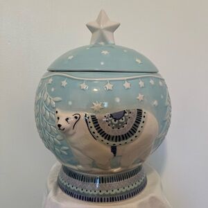 World Market POLAR BEAR 11" Cookie Jar Blue White Star Winter Wonderland CHIP